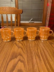 FIRE KING KIMBERLY DIAMOND By Anchor Hocking PEACH LUSTER Coffee Mug - Set Of 4 - Picture 1 of 3