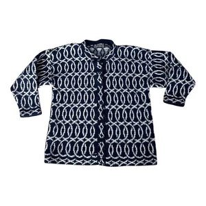 Alpaca 100% Baby Alpaca Women Size S/M Blue White Cardigan Geometric Flawed - Picture 1 of 12