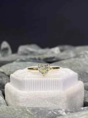 1.5Ct Heart Cut Lab Created Diamond 14K Yellow Gold Finish Valentine's Gift Ring - Image 1 of 4