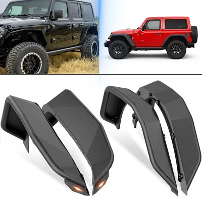 Tubular Front & Rear Fender Flares W/ Turn Signal Lights For 18-2025 Wrangler JL - Image 1 of 4
