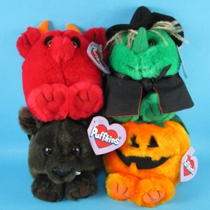 Puffkins Limited Edition Halloween Lot of 4 Gourdy, Ding, Red + Hazel w/ Tags - Picture 1 of 12