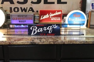 RARE 1950s BARG'S ROOT BEET 3PC ADJUSTABLE PAINTED METAL DOOR PUSH BAR SIGN A&W - Picture 1 of 13