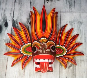 8 Zoll Holz Handarbeit Sri Lanka Traditionelle Feuermaske Wand Hängen Wohnkultur - Bild 1 von 11