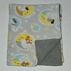 Moon Stars Fleece Baby Blanket Gray Sherpa Raccoon Bear Squirrel Fox Deer - Picture 1 of 6