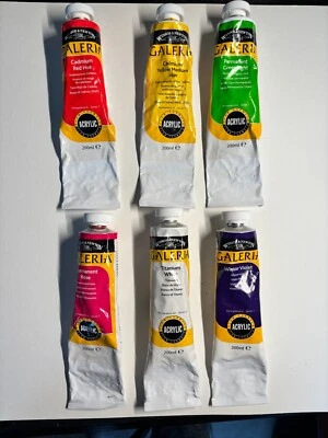 Winsor & Newton GALERIA ACRYLIC lot used - Cadmium Red Yellow Rose Violet 200ml - Image 1 of 4