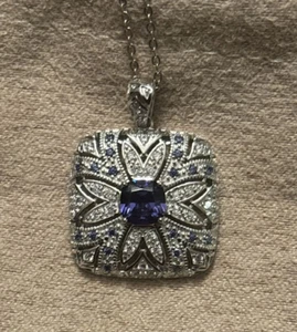 Sterling Silver Filigree Pendant with Amethyst Center - 3/4" sq, JTV w/18" chain - Picture 1 of 8