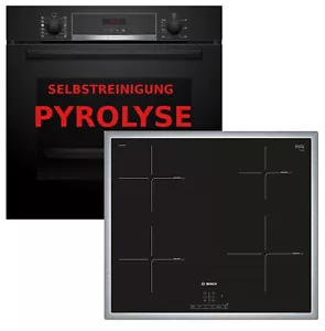 Herdset Induktion Pyrolyse Bosch Einbau Backofen Schwarz + Kochfeld mit Rahmen - Bild 1 von 12