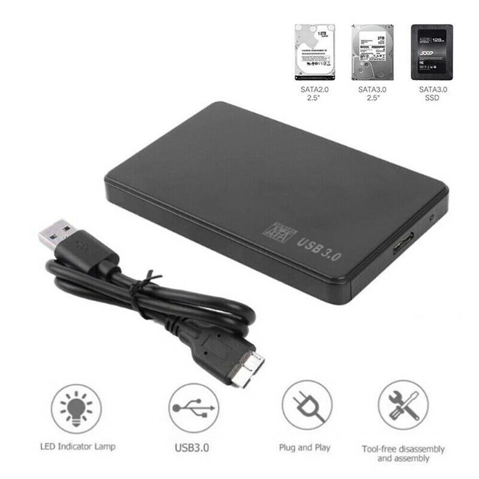 HDD SSD Case Sata to USB 3.0 Hard Drive Enclosure 5Gbp Box with Cable 2.5 Inch - Image 1 of 4