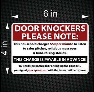 6" SOLICITING sign $50 per minute 'Door Knockers Please Note' Decal Sticker - Bild 1 von 1