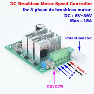 DC 5V 12V 24V 3-Phase Brushless Motor Speed Controller Driver CW CCW Reversible - Picture 1 of 7