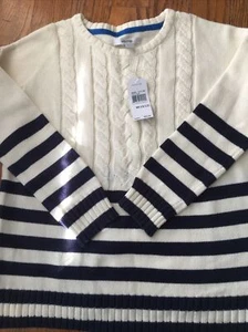 Nautica Girls 3/4 Sleeve Top - Cable Knit Cream & Blue Striped - M (10-12) - Picture 1 of 3