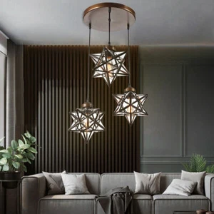 Modern 3-Light Moravian Star Glass Pendant Chandelier Light Ceiling Fixture Lamp - Picture 1 of 12