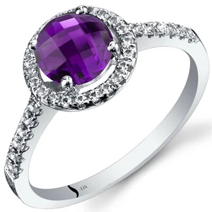 Anillo de halo de amatista de oro blanco 14K corte redondo 1,00 quilates tallas 5 a 9 - Imagen 1 de 3