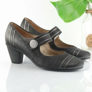 Gabor Womens Nola Mary Jane Pump Size 8 Black Leather Block Heel Retro Cap Toe - Picture 1 of 10