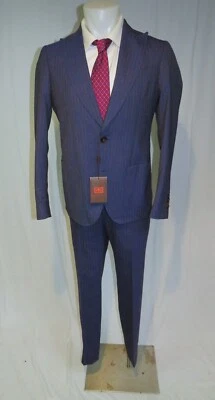 Etro Blue Speckled Stripe Peak Lapel Flat Front Two Button Suit 38 NWT - Image 1 of 4