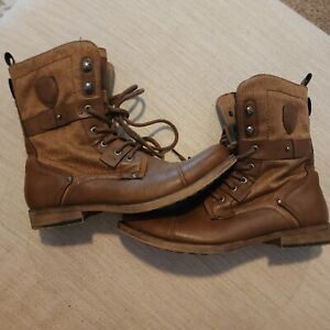 Jump J-75 Deploy Combat Boots Brown Leather and Canvass Lace Up Zip Size 10