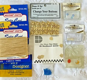Collection of Treasures For Your Needlework Projects Lot of 9 Charms Cords Beads - Picture 1 of 15