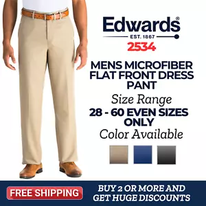 Edwards 2534 Mens 100% Microfiber Flat Front Traditional Fit Performance Pant - Picture 1 of 3