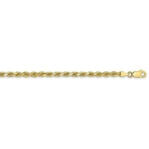 Real 10kt Yellow Gold 3.5mm Semi-solid Diamond Cut Rope Chain - Picture 1 of 3