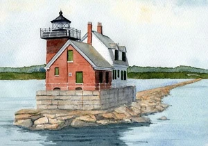 Rockland Breakwater Leuchtturm, Maine, Kühlschrankmagnet. Rob Thorpe Aquarellkunst - Bild 1 von 2