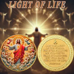 Christian Religious Challenge Coin John 8:12 Verse Christian Jesus Faith Gifts - Picture 1 of 16