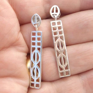 DROP EARRINGS sterling silver CRM Rennie Mackintosh style long oblong shape - Picture 1 of 6