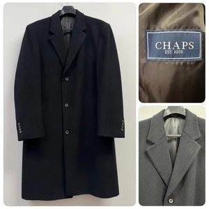Chaps Mens Overcoat Wool Blend Trench  Top Coat Size 44R Black - Picture 1 of 14