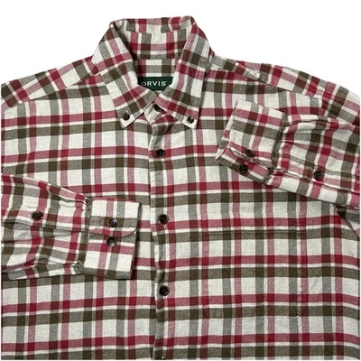 Camisa Orvis Lujo Franela Para Hombres Mediana Cuadros Manga Larga Botón Colores Otoño Foto 1 de 4