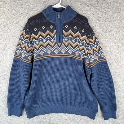 Suéter LL Bean Para Hombres XL Azul Pesado Tejido Waffle Isla Justa 1/4 Cremallera Algodón 515591 Foto 1 de 4