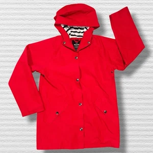 Wantdo Kinder Regenjacke rot Kapuze wasserdicht Mantel Gr. 8 gestreift Futter - Bild 1 von 4
