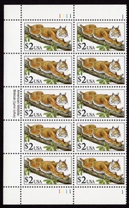Scott #2482 $2 Bobcat Plate Block (Half Sheet) of 10 Stamps - MNH P#1111-1 Left - Picture 1 of 1