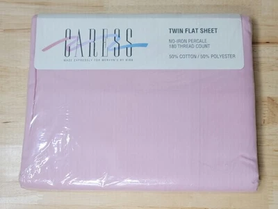 Vtg Mervyns TWIN FLAT SHEET Caress 180 Thread Count Rose Solid - Image 1 of 2