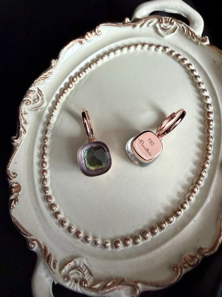 750 Pamellato Luxury Design Pendientes Estampados, Amatista, Enrollados, 6 Gr. Nuevo Foto 1 de 4