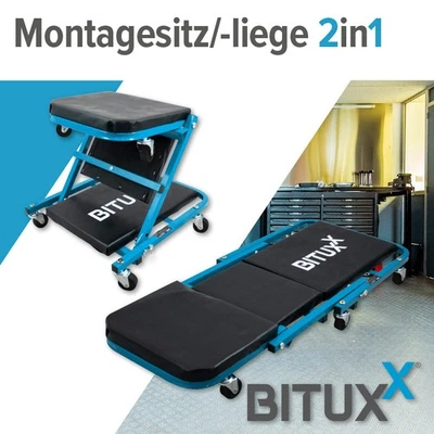 Montagesitz Werkstattliege Werkstatthocker Montagerollbrett 2in1 BITUXX - Bild 1 von 4