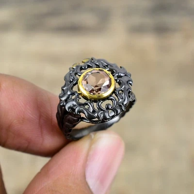 Anillo de plata de ley 925 enchapado en oro y negro ahumado S.7.5 R87022 Foto 1 de 4