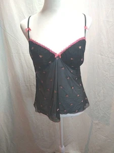Victorias Secret Vintage Babydoll Slip Cami Tank Top Large Bow Butterfly Mesh - Bild 1 von 9