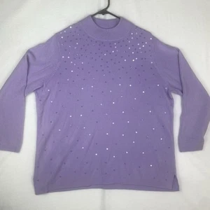 Quacker Factory Sequinned Long Sleeve Pullover Sweater Lavender Size 1X - Picture 1 of 9