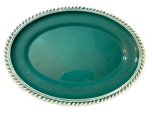 Harkerware Corinthian Dark Green Pate sur Pate 13" OVAL SERVING PLATTER - Picture 1 of 6