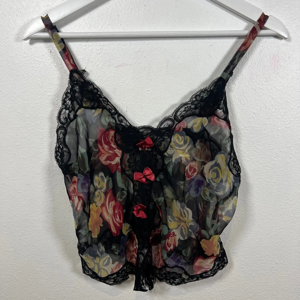 Top Cami Floral Transparente Y2K De Colección Talla S Arcos Caprichosos Recortados Encaje Borde Delicado Foto 1 de 4