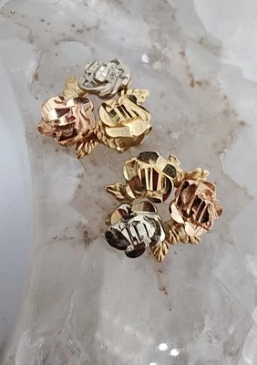 14k .585 Tri Color Gold 3 Roses Post Stud 3/8" Earrings Au 25154 - Image 1 of 4