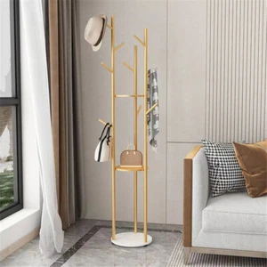 Marble & Gold Metal Coat Rack Freestanding with 9 Hooks Clothes Hanger Tree - Picture 1 of 11