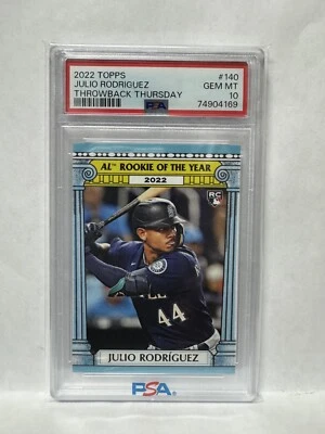 2022 Topps Throwback Thursday Julio Rodriguez AL ROY RC #140 /2829, PSA 10 QTY - Image 1 of 2