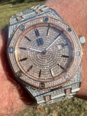 Reloj Hombre Oro Rosa Real Busto Helado Esqueleto Trasero Automático 44mm Hip Hop Foto 1 de 4