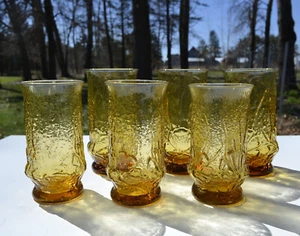 6 Vintage Amber Anchor Hocking Regenblume 12 Unzen flache Becher und 16 Unzen Eistee - Bild 1 von 15