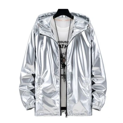 Men Women Hoodie Shiny Jacket Holographic Coat Top Casual Club Party Bar Chic - Image 1 of 4