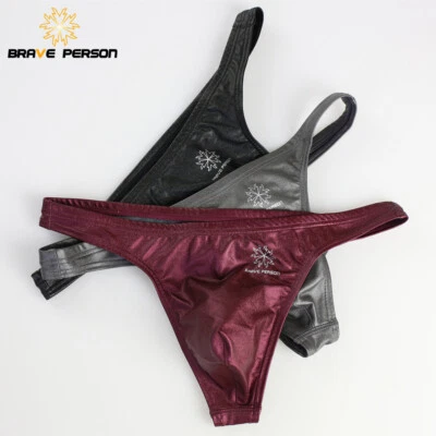 3Pack Imitation Leather Male Underpants Sexy Underwear Mens Low Waist Briefs - Image 1 of 4