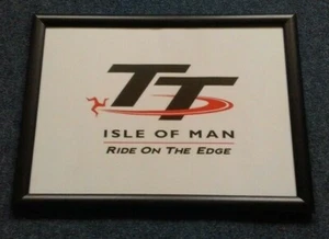 Framed ISLE OF MAN TT RACES A3 Size Poster & Huge Flag Manx Tourist Trials - Foto 1 di 5