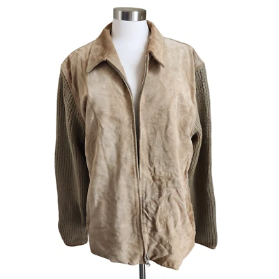 Chaqueta de cuero de gamuza grande beige con parche en el codo manga larga Isda & Co para mujer Foto 1 de 4