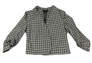 Rachel Zoe plaid open front cropped blazer jacket ruched sleeves stretchy Sz Med - Picture 1 of 9
