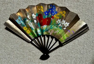 Handfächer Tanzfächer Taschenfächer Holz lackiert Papier Deko Geschenk 29 cm - Bild 1 von 3